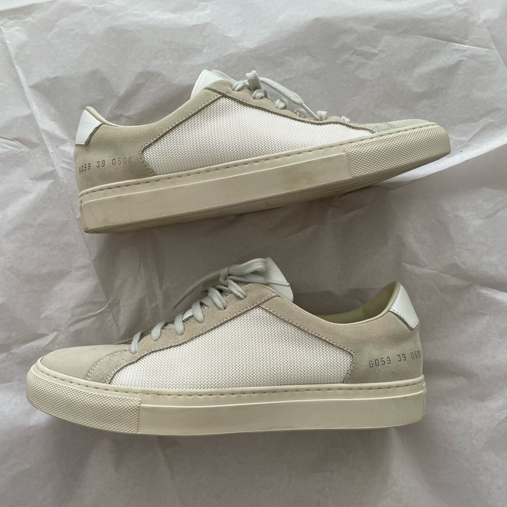 Common Projects white leather low profile sneakers suede trim